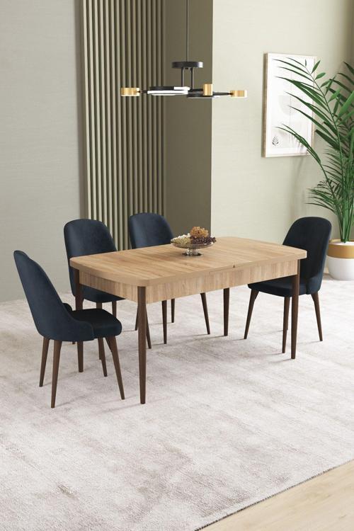 Ikon Meşe Desen 80X132 Mdf Açılabilir Mutfak Masası Takımı 4 Adet Sandalye