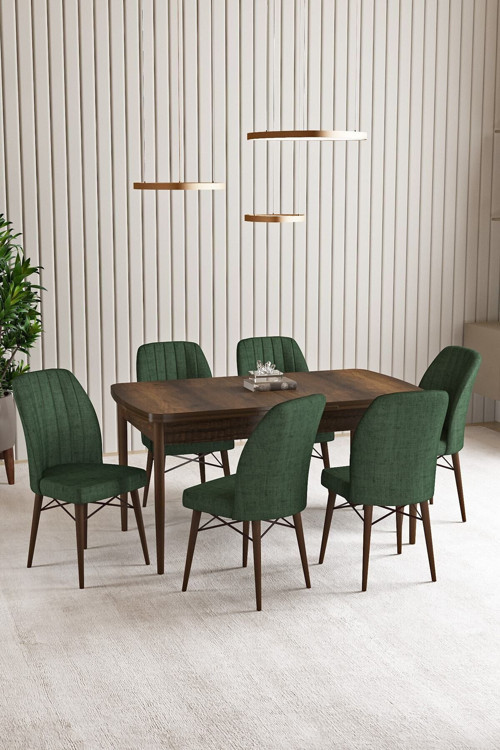 Vale Barok Desen 70 X 114 Açılabilir Mutfak Masa Takımı 6 Sandalye