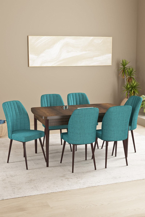 Floryn Mdf Barok Desen Açılabilir 80X132 Cm 6 Sandalyeli Mutfak Masası Takımı