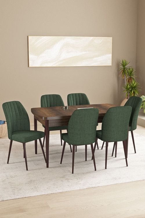 Floryn Mdf Barok Desen Açılabilir 80X132 Cm 6 Sandalyeli Mutfak Masası Takımı
