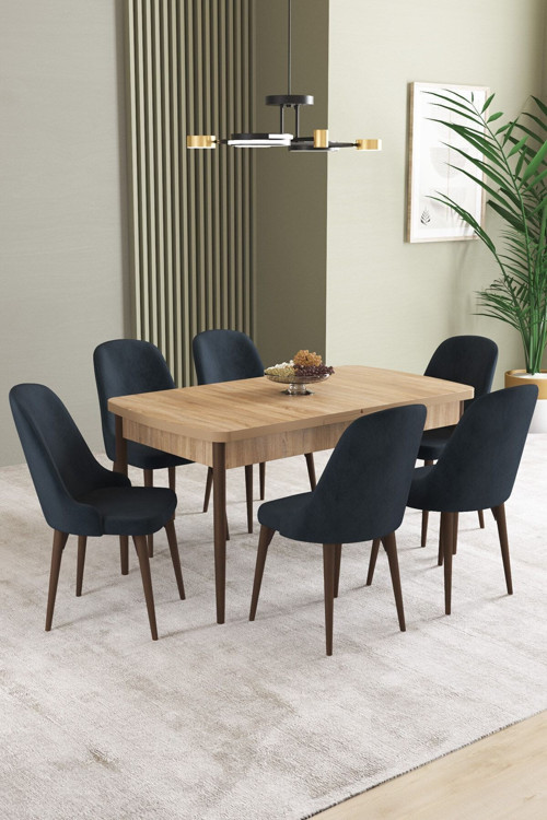 Ikon Meşe Desen 80X132 Mdf Açılabilir Yemek Masası Takımı 6 Adet Sandalye