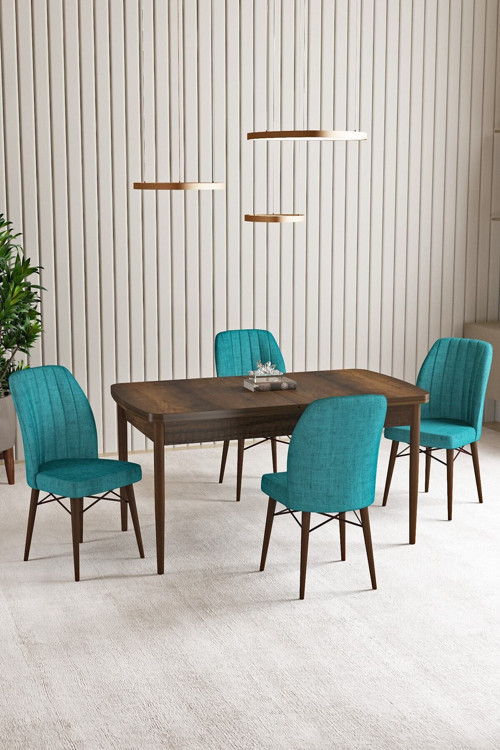 Vien Barok Desen 80 X 132 Açılabilir Mdf Mutfak Masası 4 Adet Sandalye