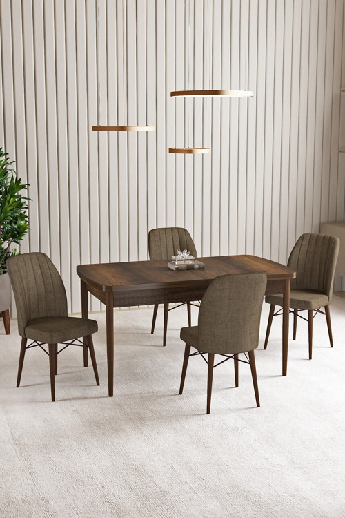 Vien Barok Desen 80 X 132 Açılabilir Mdf Mutfak Masası 4 Adet Sandalye