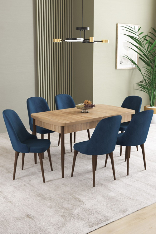 Ikon Meşe Desen 80X132 Mdf Açılabilir Yemek Masası Takımı 6 Adet Sandalye