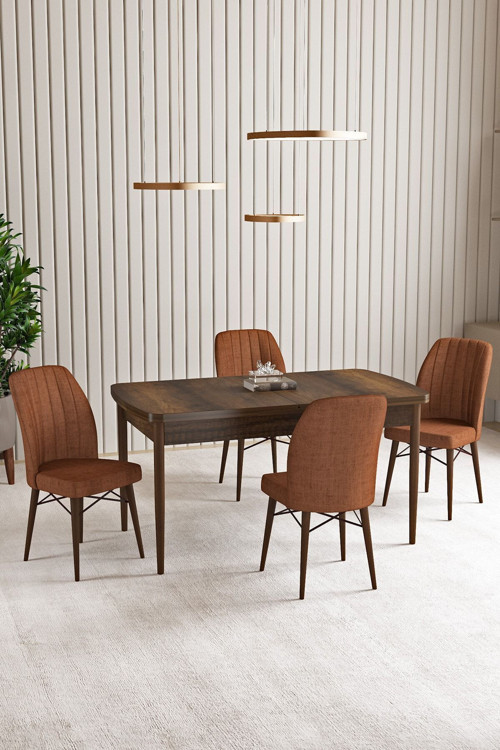 Vien Barok Desen 80 X 132 Açılabilir Mdf Mutfak Masası 4 Adet Sandalye