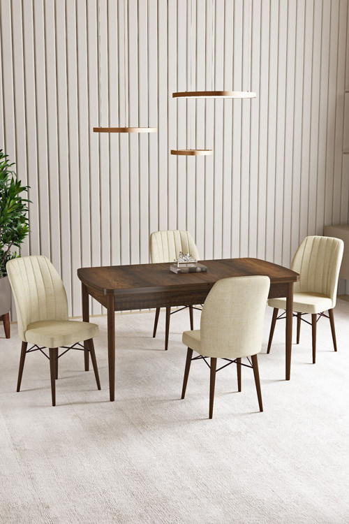 Vien Barok Desen 80 X 132 Açılabilir Mdf Mutfak Masası 4 Adet Sandalye