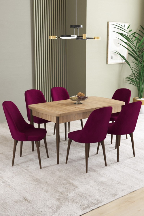 Ikon Meşe Desen 80X132 Mdf Açılabilir Yemek Masası Takımı 6 Adet Sandalye
