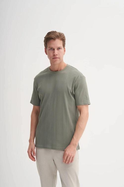 Bisiklet Yaka Slim Fit Likarlı Düz Tişört 4163 Haki