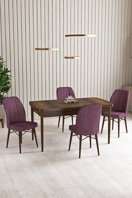 Vien Barok Desen 80 X 132 Açılabilir Mdf Mutfak Masası 4 Adet Sandalye
