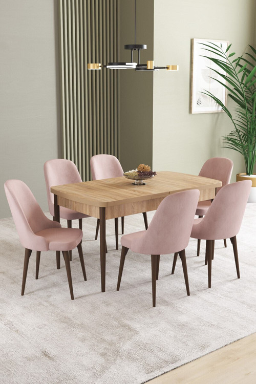 Ikon Meşe Desen 80X132 Mdf Açılabilir Yemek Masası Takımı 6 Adet Sandalye