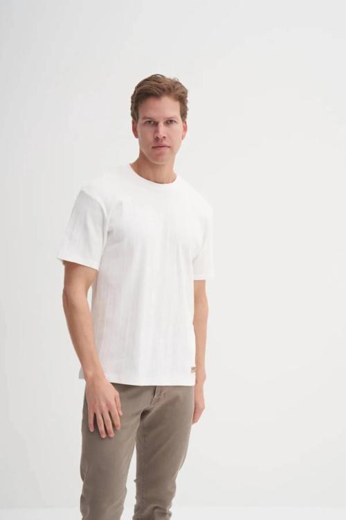 Bisiklet Yaka Slim Fit Likarlı Düz Tişört 4163 Ekru