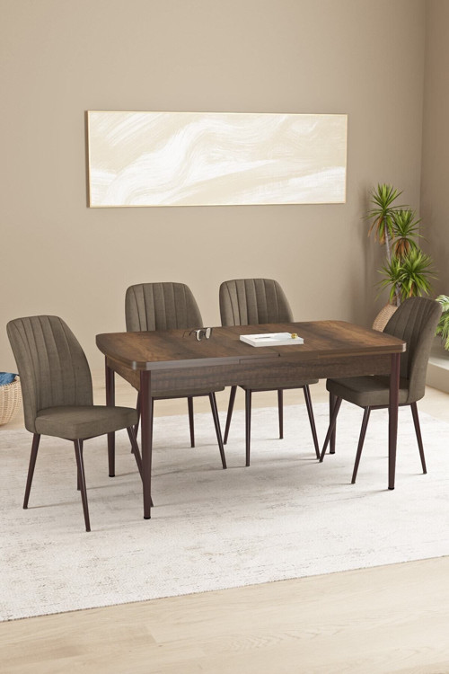 Floryn Mdf Barok Desen Açılabilir 80X132 Cm 4 Sandalyeli Mutfak Masası Takımı