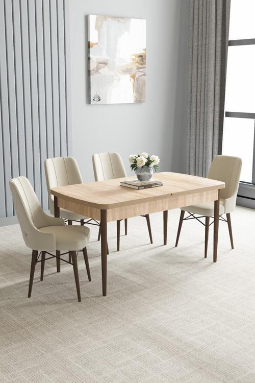 Mayer Mdf Meşe Desen Açılabilir 70X114 Cm 4 Sandalyeli Mutfak Masası Takımı