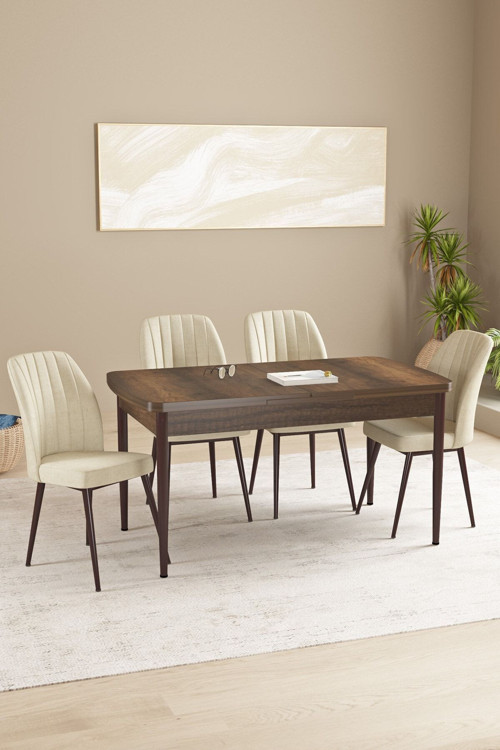 Floryn Mdf Barok Desen Açılabilir 80X132 Cm 4 Sandalyeli Mutfak Masası Takımı