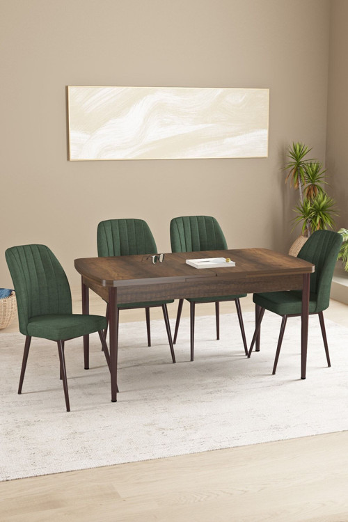 Floryn Mdf Barok Desen Açılabilir 80X132 Cm 4 Sandalyeli Mutfak Masası Takımı