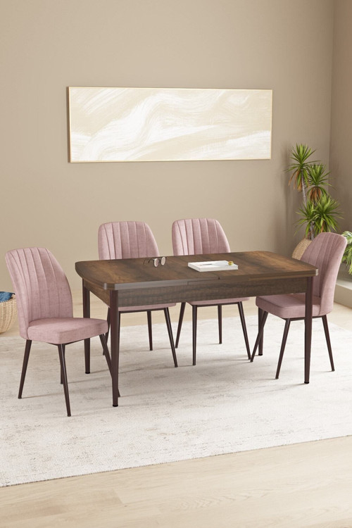 Floryn Mdf Barok Desen Açılabilir 80X132 Cm 4 Sandalyeli Mutfak Masası Takımı