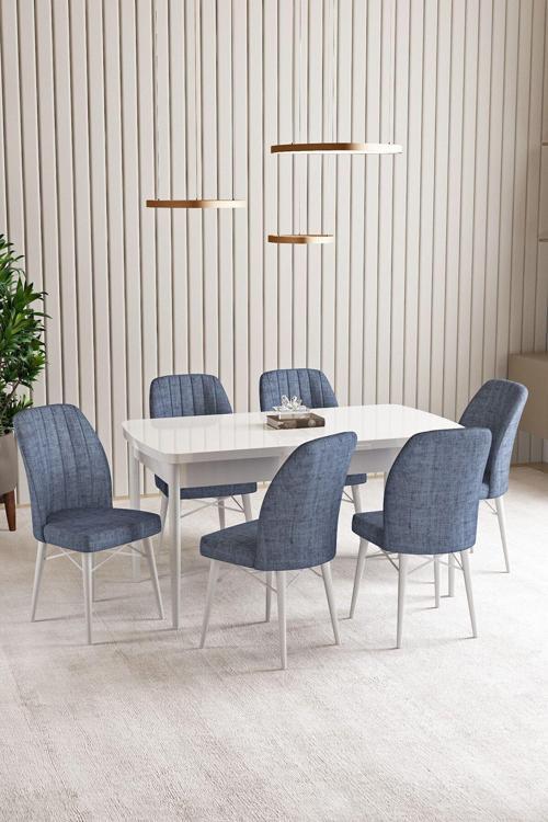 Lara Beyaz 80 X 132 Açılabilir Mdf Mutfak Masası 6 Adet Sandalye