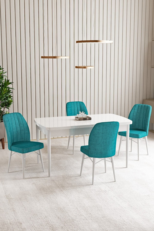 Vien Beyaz Mermer Desen 80 X 132 Açılabilir Mdf Mutfak Masası 4 Adet Sandalye