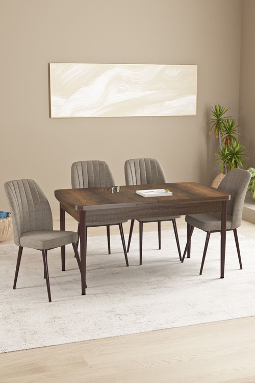 Floryn Mdf Barok Desen Açılabilir 80X132 Cm 4 Sandalyeli Mutfak Masası Takımı