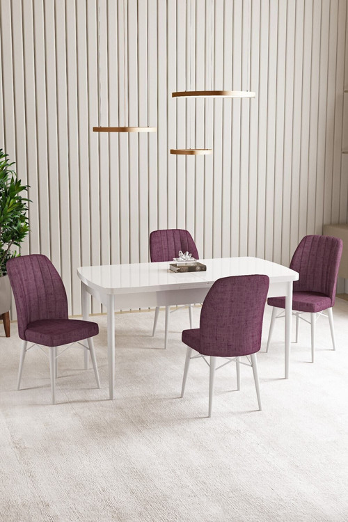 Vien Beyaz 80 X 132 Açılabilir Mdf Mutfak Masası 4 Adet Sandalye