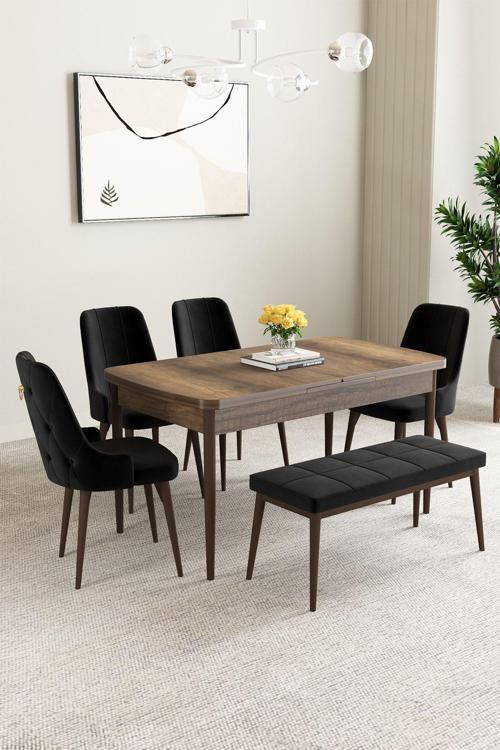 Mabel Barok Desen 80X132 Açılabilir Yemek Odası Takımı 6 Adet Sandalye