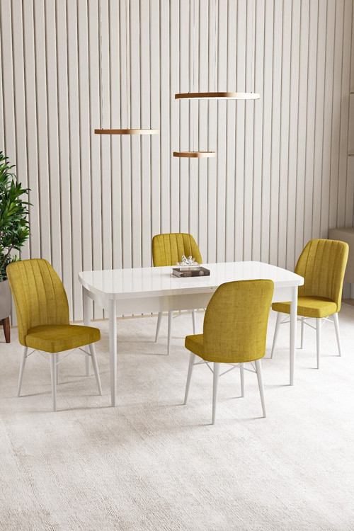 Vien Beyaz 80 X 132 Açılabilir Mdf Mutfak Masası 4 Adet Sandalye