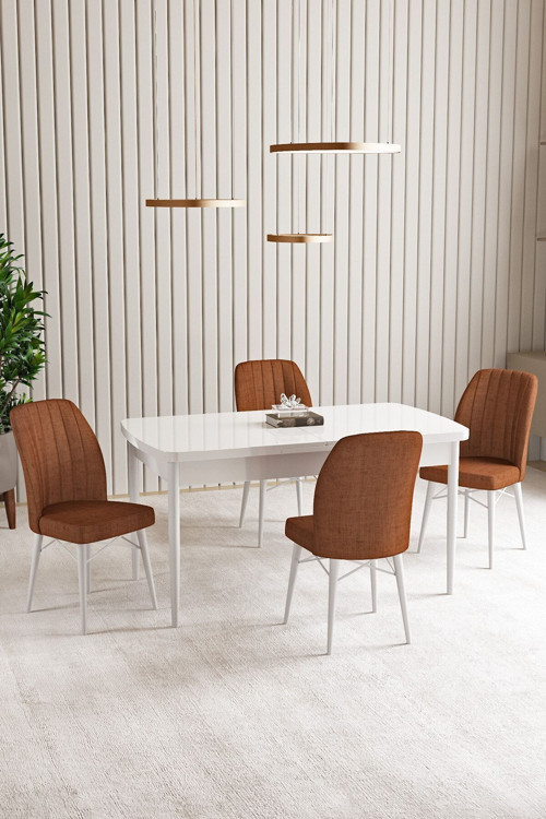 Lara Beyaz 80 X 132 Açılabilir Mdf Mutfak Masası 4 Adet Sandalye