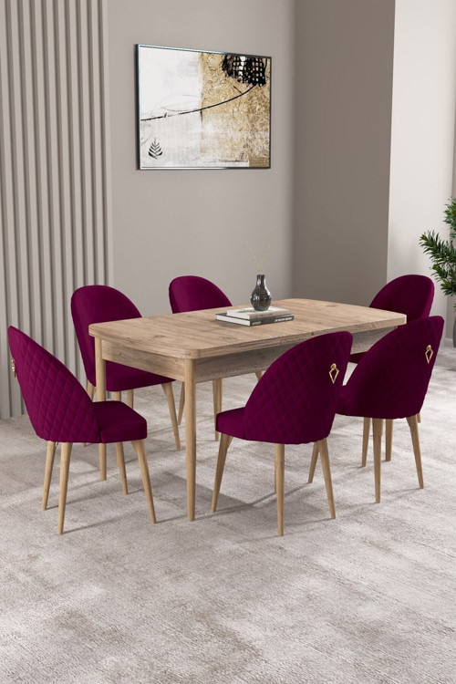 Milas Atlantik Çam 80X132 Mdf Açılabilir Mutfak Masası Takımı 6 Adet Sandalye