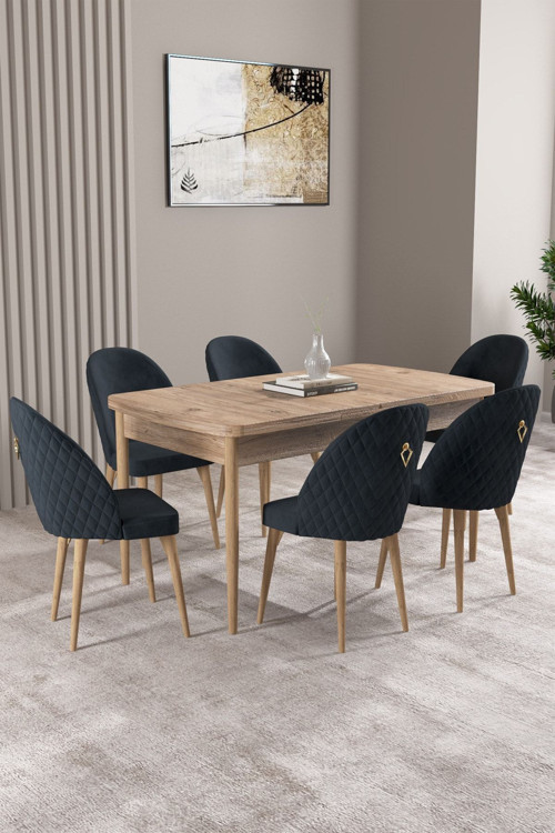 Milas Atlantik Çam 80X132 Mdf Açılabilir Mutfak Masası Takımı 6 Adet Sandalye