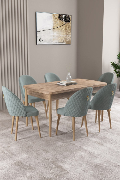 Milas Atlantik Çam 80X132 Mdf Açılabilir Mutfak Masası Takımı 6 Adet Sandalye