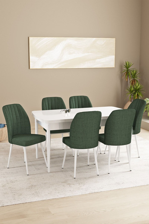 Floryn Mdf Beyaz Açılabilir 80X132 Cm 6 Sandalyeli Mutfak Masası Takımı