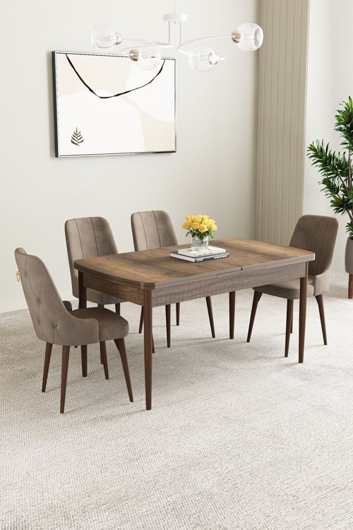 Mabel Barok Desen 80X132 Açılabilir Yemek Odası Takımı 4 Adet Sandalye
