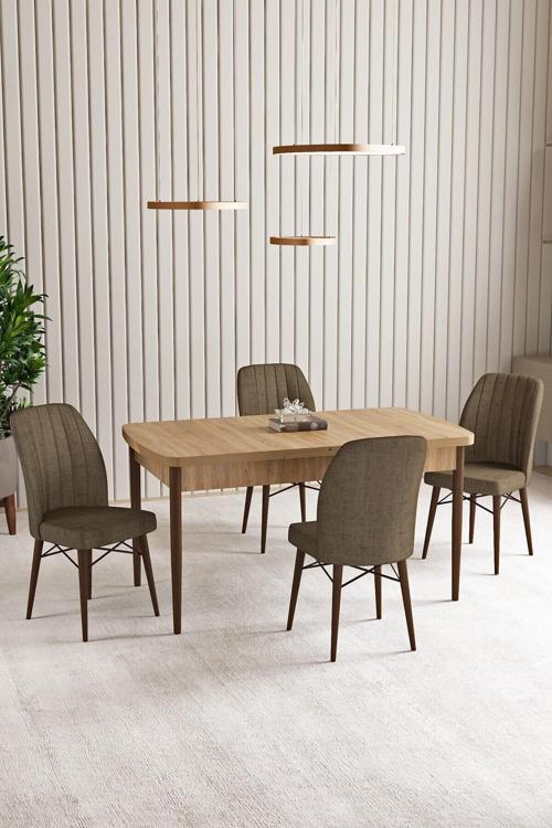 Lara Meşe Desen 80 X 132 Açılabilir Mdf Mutfak Masası 4 Adet Sandalye