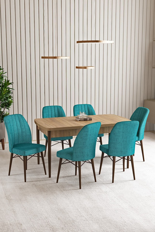 Vien Meşe Desen 80 X 132 Açılabilir Mdf Mutfak Masası 6 Adet Sandalye