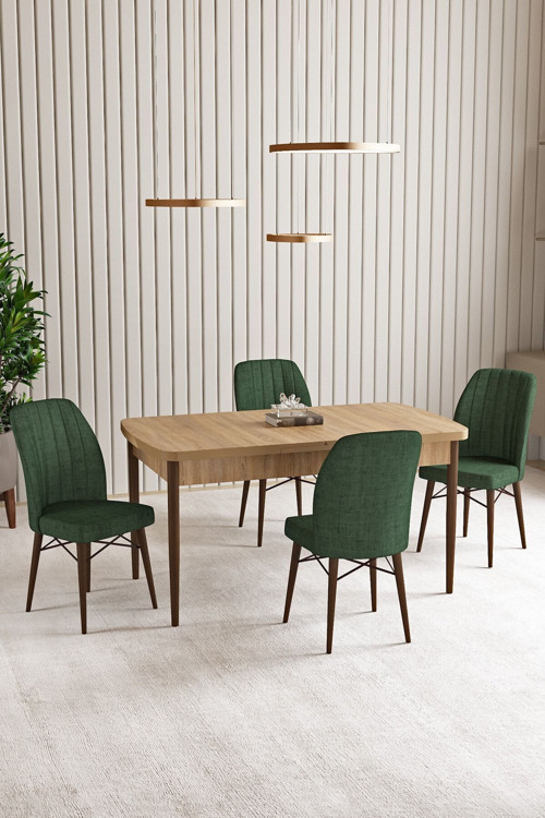 Vien Meşe Desen 80 X 132 Açılabilir Mdf Mutfak Masası 4 Adet Sandalye