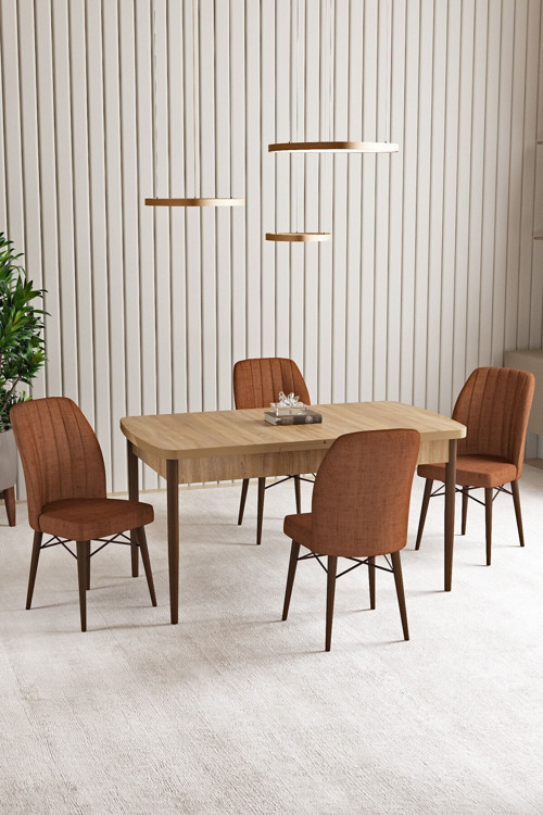 Vien Meşe Desen 80 X 132 Açılabilir Mdf Mutfak Masası 4 Adet Sandalye