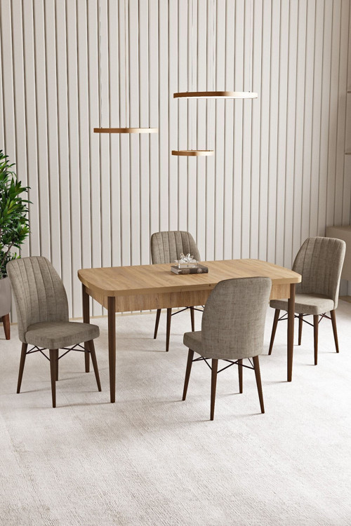 Vien Meşe Desen 80 X 132 Açılabilir Mdf Mutfak Masası 4 Adet Sandalye
