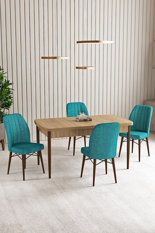 Vien Meşe Desen 80 X 132 Açılabilir Mdf Mutfak Masası 4 Adet Sandalye