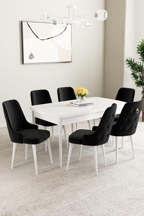 Mabel Beyaz 80X132 Açılabilir Yemek Odası Takımı 6 Adet Sandalye