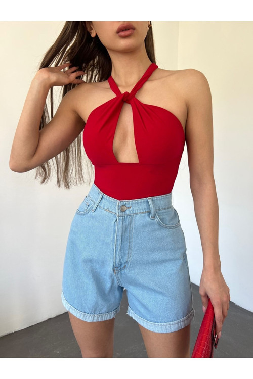Kadın Açık Mavi Yüksek Bel Mom Kalıp Denim Şort 38