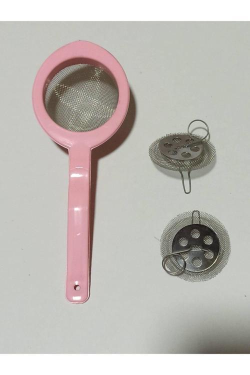 (3Lü Set) Çay Süzgeci Seti Plastik Saplı Çay Süzgeci Ve 2 Adet Söktak Çay Süzgeç (3Lü Set)