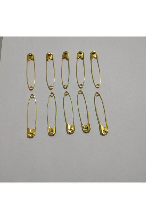 (10 Adetli) 5,5Cm Uzunluğunda No 4 Sarı Çengelli İğne,Gold Renkli Çatal İğne,Büyük Boy
