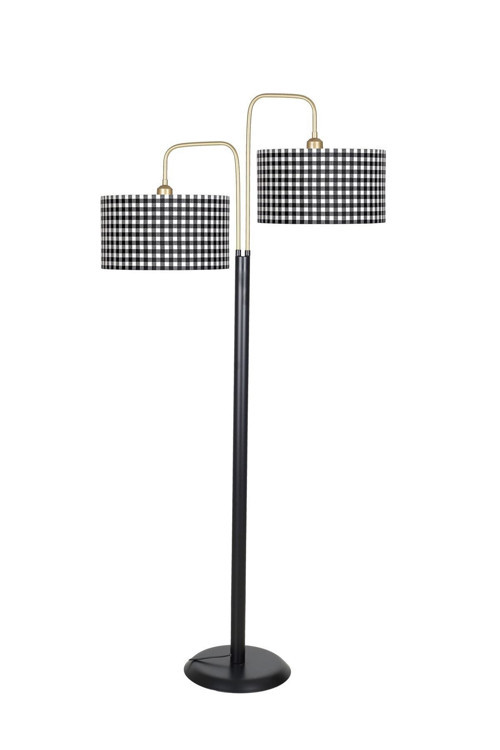 Twins Statik Siyah Eskitme Mat Gold Detaylı Metal Lambader - Siyah Ekose