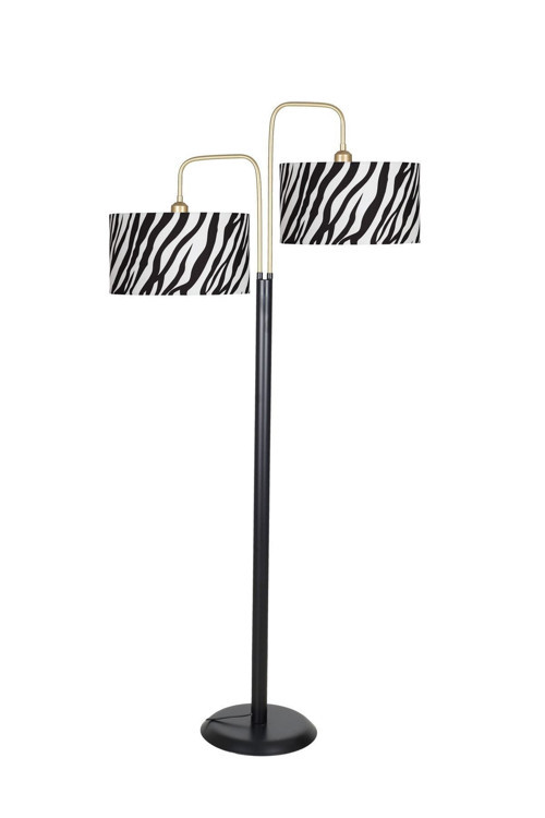 Twins Statik Siyah Eskitme Mat Gold Detaylı Metal Lambader - Zebra