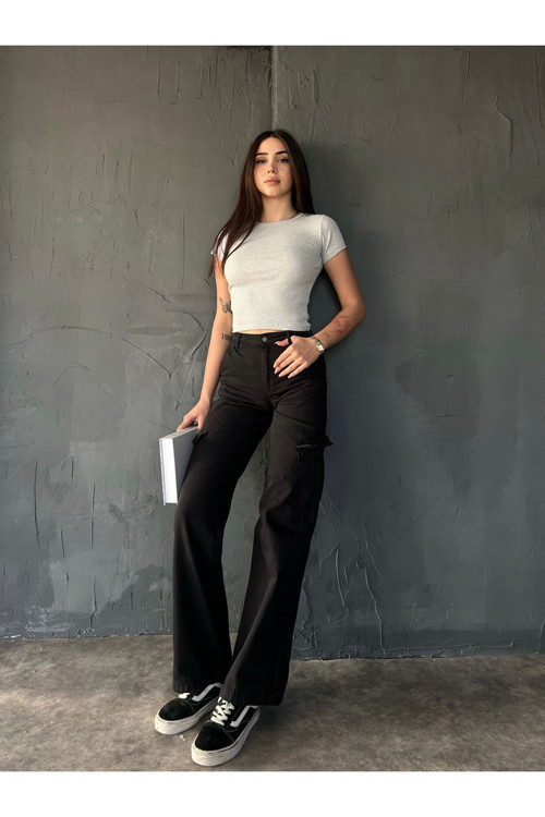 Kadın Bisiklet Yaka Kısa Kollu Kaşkorse Crop Bluz Gri S
