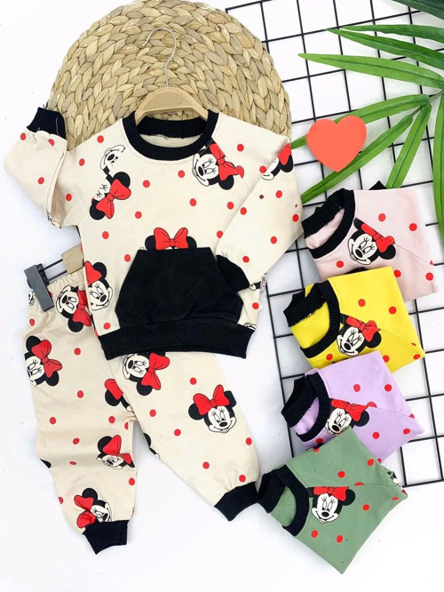 9-12-18-24 Ay Bayan Mickey Baskılı Cepli 2li Kız Bebek Takımı