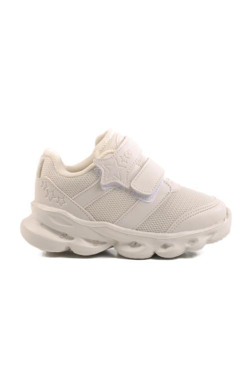 Beyaz Cırtlı Işıklı Hafif Unisex Çocuk Spor Ayakkabı Cayt B