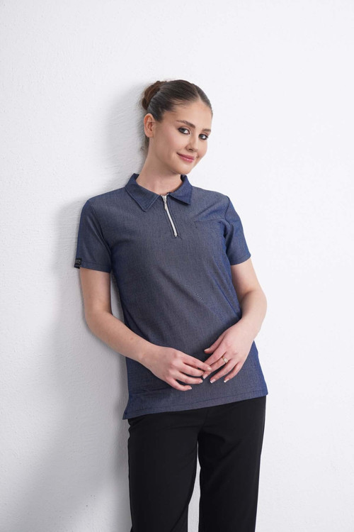 Exclusive Lycra Jean Tek Üst Fermuarlı Hemşire forması, Cerrahi Forma, Scrubs Üniforma (UNISEX)