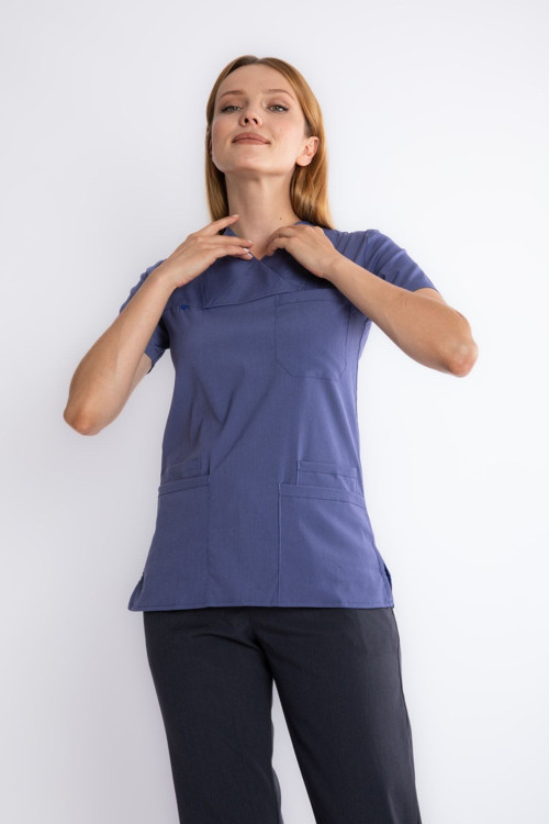 Premium Likralı Indigo Mavisi Tek Üst Forma Scrubs