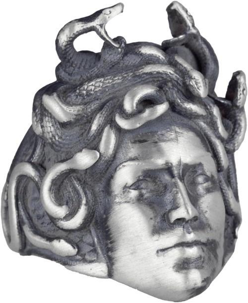 Antik Gümüş Yüzük Medusa Başı, Yunan Mitolojisi Erkek Yüzüğü, 925 Ayar Gümüş Yüzük (Özelleştirilebilir)